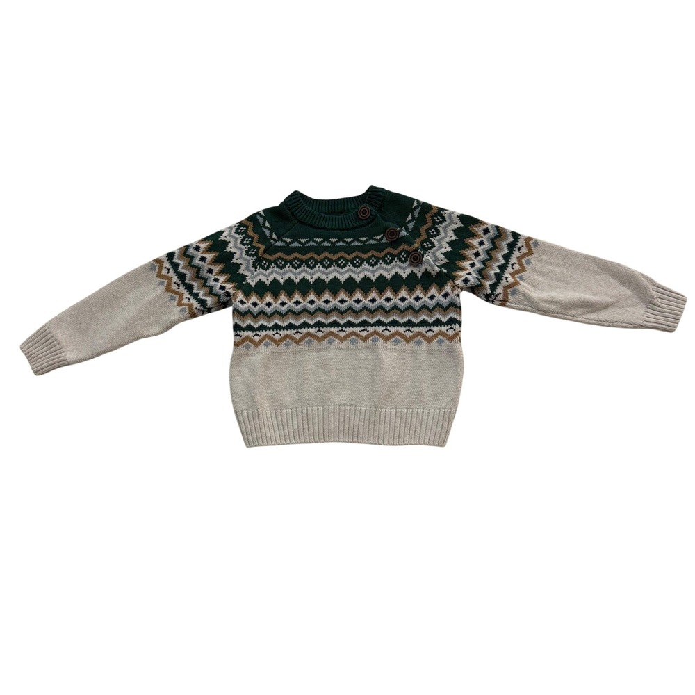 Gymboree Fair Isle Sweater Green Tan‎ White Boys Girls Toddler 2T